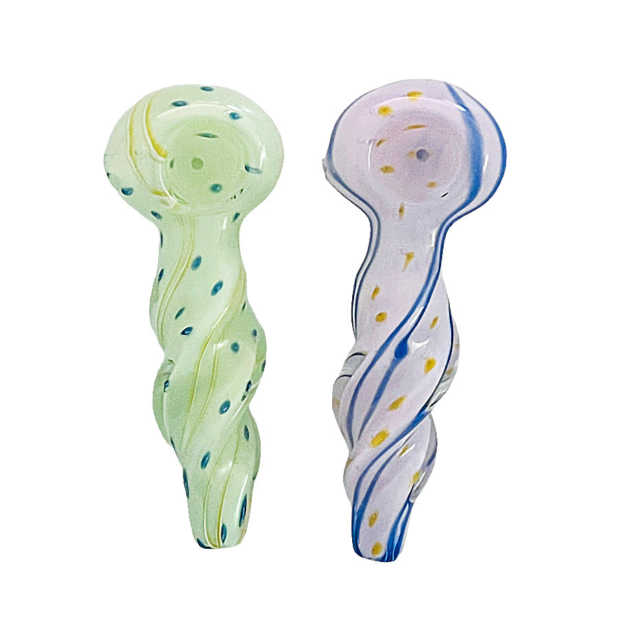 Bubbles All Over With Twisted Shaped Base Heavy Handpipe | 4 inches | Assorted Colors product image